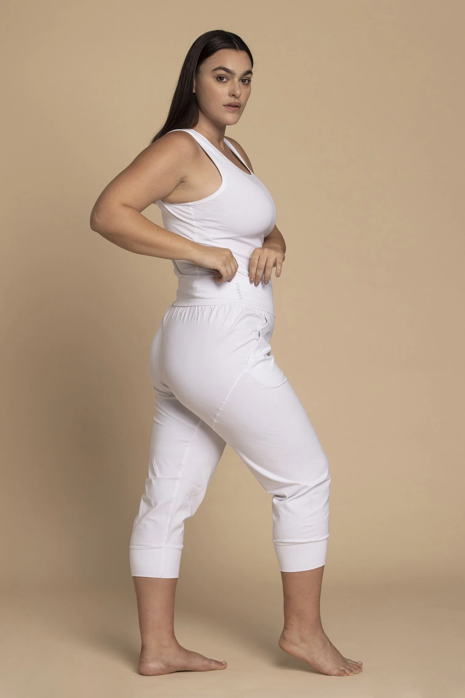 Pure White Slouchy Capri Yoga Pants - Image 3
