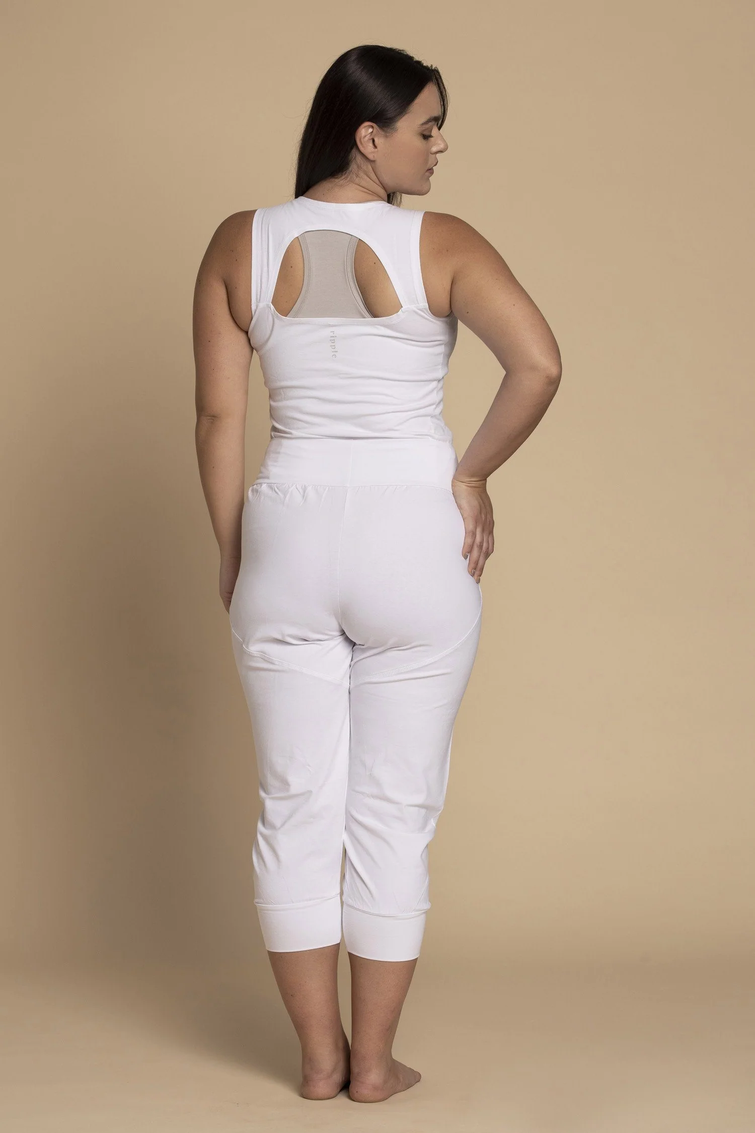 Pure White Slouchy Capri Yoga Pants - Image 4